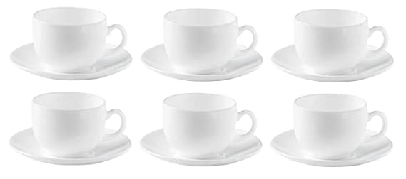 Cup and Saucer Set 12 for Tea Coffee Espresso Opal Ware 180 ml