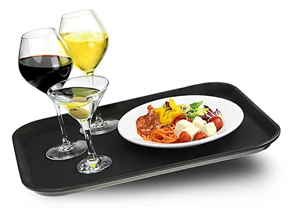 Serving Tray or Platter for Home & Bar Multi Use Non Slip Plastic Rubber Black (1 Pcs) 14 x 18 Inch