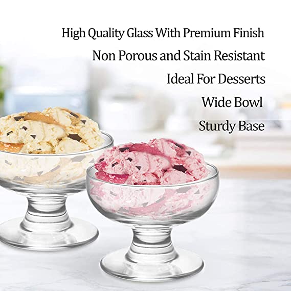 Ice Cream Glass Bowl Set of 6 for Kitchen Dining Decor Fruits Salads Pudding Multipurpose Use Transparent (165 ML)