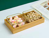 Serving Bow with Bamboo Wooden Tray for Snacks Fruits Dry Fruits Multipurpose Use (Set of 3) (2 Bowls & 1 Tray) (Square)