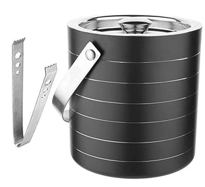 Stainless Steel Insulated Ice Bucket and Tong with Handle & Lid (Cap) Set for Bar and Home Black (Capacity-1750 ML)