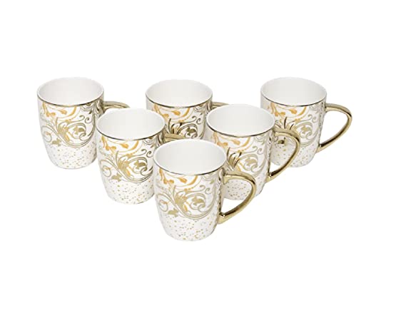 Tea / Coffee Cups for Kitchen & Dining Table Printed Bone China White Set of 6 (160 ML)