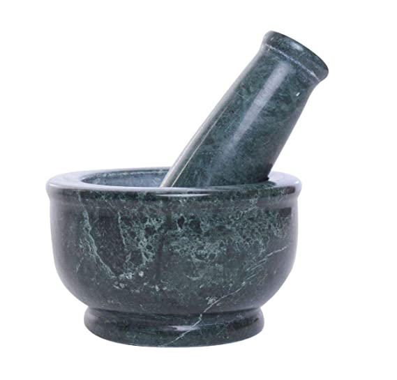 Marble Mortar and Pestle Set for Grinding Small Spices,Medicines Kharal Amam Dasta Okhli (4-inch, Green)