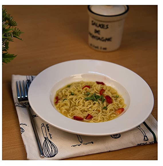 Pasta Plate/Soup Plate/Maggi PlateTableware (22 cm, 6 Plates) White Opalware Tempered