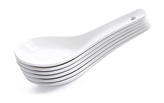 Soup or Desert Spoons for Kitchen & Dining Table Microwave Safe Ceramic White (Pack of 6)