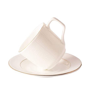 Tea Coffee Cups with Saucers Set of 12 for Kitchen and Dining Table Decor Lining Print White Bone China Microwave Safe (200 ML)