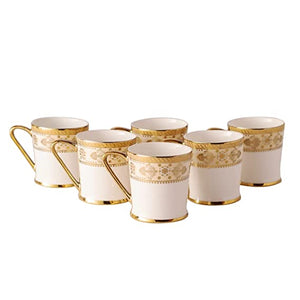 Tea Cups for Kitchen to Decor Dining Table Gold Floral Pattern Serve Hot Cold Beverages Bone China White 140 ML (Set of 6)