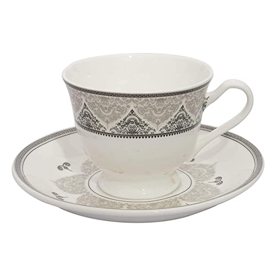 Bone China Deluxe Gold Line Dinnerware Tea Cups, Mugs & Saucers 160ML- Set of 6 (6 Cups, 6 Saucer)