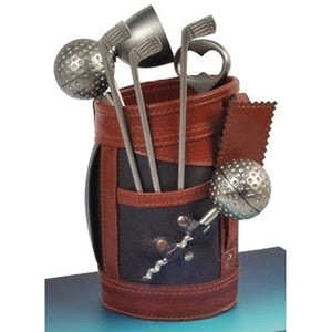 Golf Theme Portable Bar Set with Bar Tools & Leather Bag