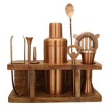 Bar Set of 8 Pieces Bar Accessories with Wooden Stand, Rose Gold