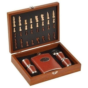 Hip Flask with 4 shot glasses & 1 Filler in a Chess Box