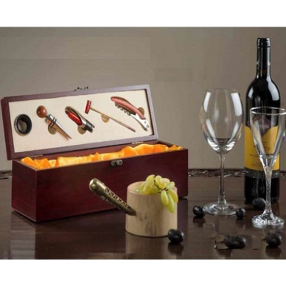 Wooden Box for Wine Bottle with Wine tools