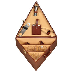 Triangle Leather Suitcase Portable Bar Set with 3 Whiskey Glasses