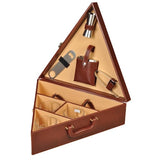 Triangle Leather Suitcase Portable Bar Set with 3 Whiskey Glasses