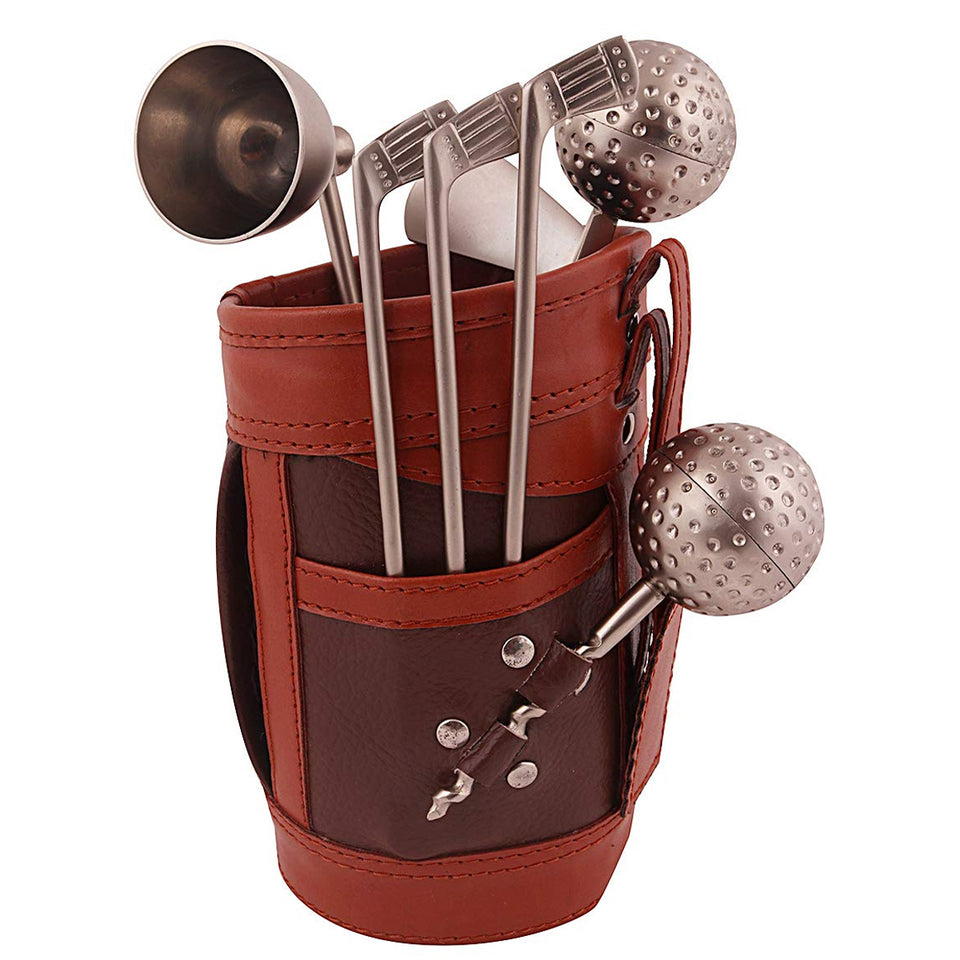 Golf Theme Portable Bar Set with Bar Tools & Leather Bag