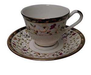 Tea and Coffee Cups and Saucers Porcelain Set of 6 (White and Gold)