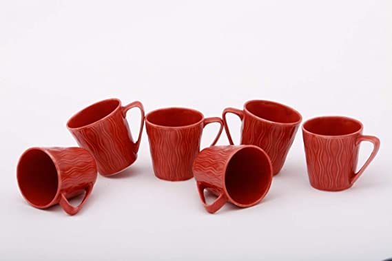 Bone China Mug for Tea/Coffee Green Tea Espresso Hot Beverage Cup Set of 6 210 ML (Red)