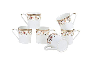 Bone China Gold Floral Design Mug for Tea/Coffee Green Tea Espresso Hot Beverage Cup Set of 6 160 ML