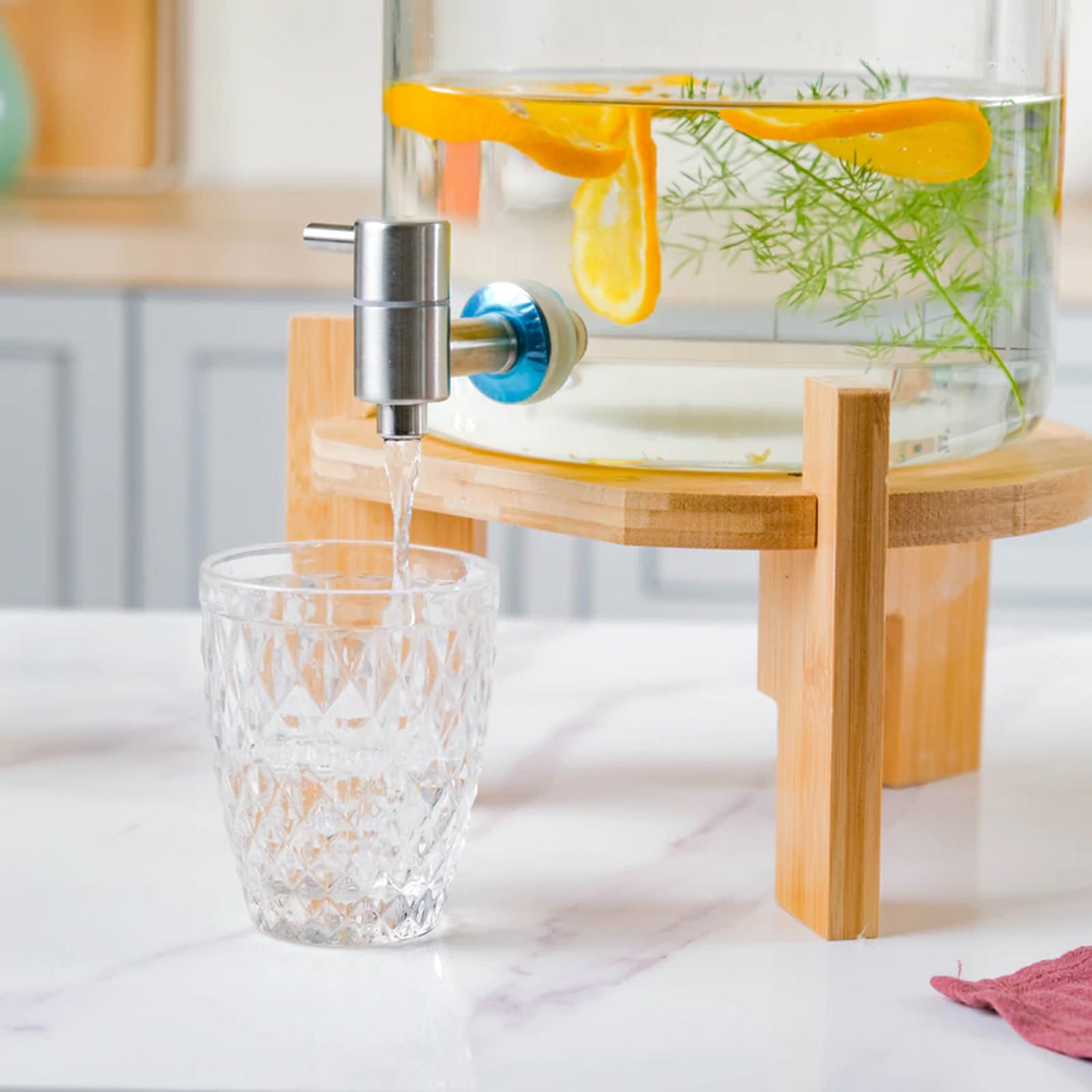 glass jar drink dispenser with wooden stand 13in, Five Below