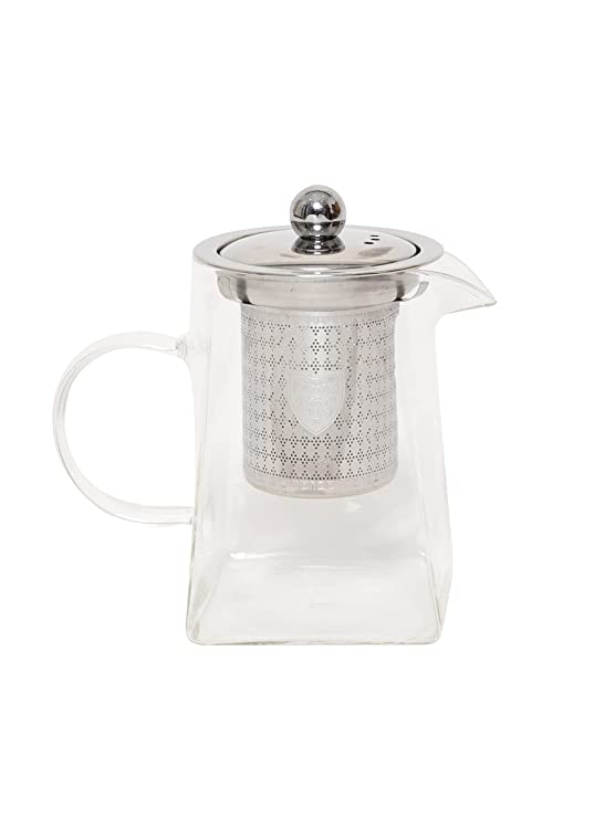 Tea Pot with Stainless Steel Infuser & Lid for Tea Coffee Maker Borosilicate Glass Transparent 550 ML (1 Piece)