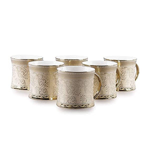 Cups Tea Set of 6 Diamond Luxury Golden Coffee Cups Bone China 160 ml